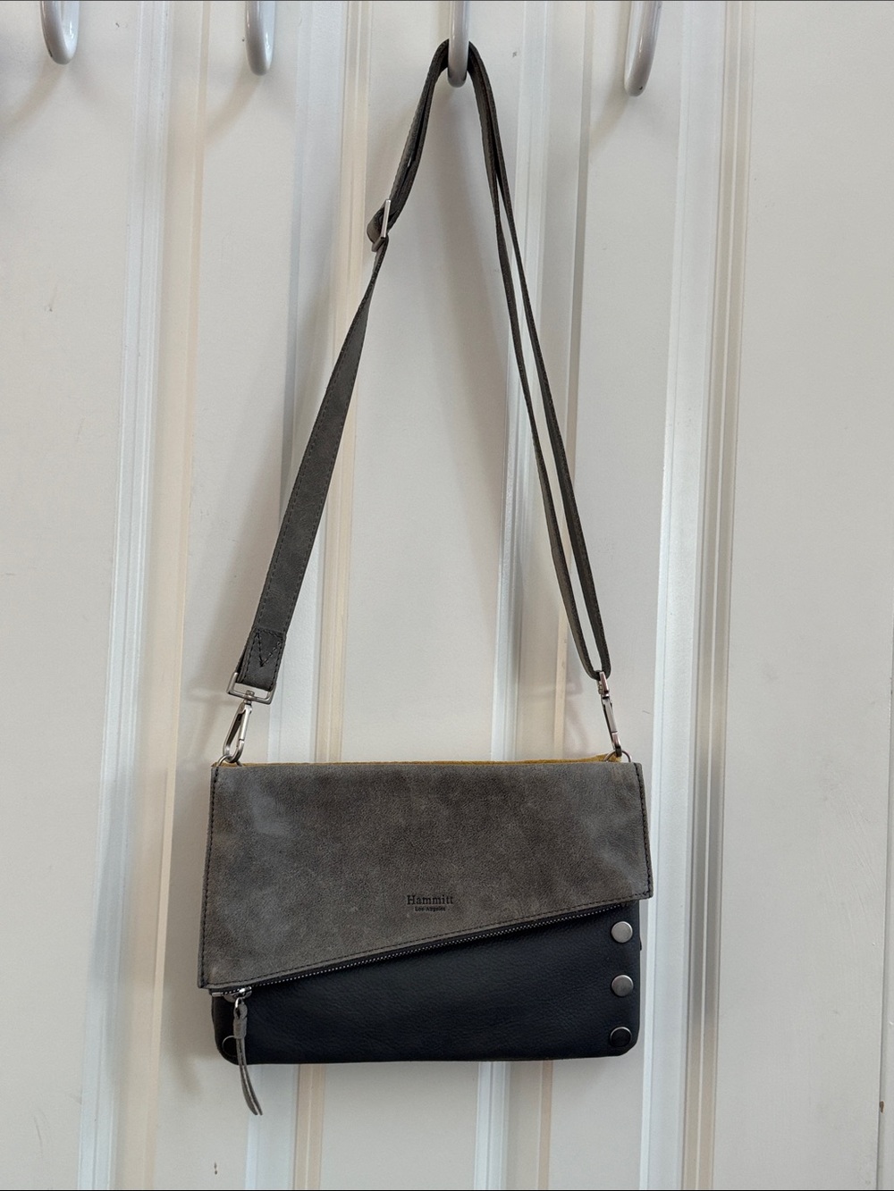 Hammitt Gray Suede Leather Diagonal Flap Crossbody, Multi Option - Picture 2 of 11